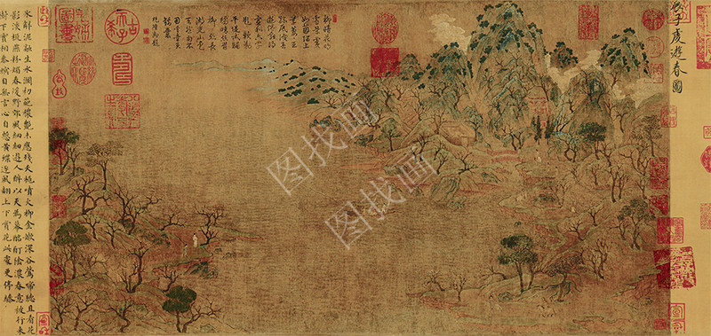 北齐 展子虔 游春图 绢本 93x44cm