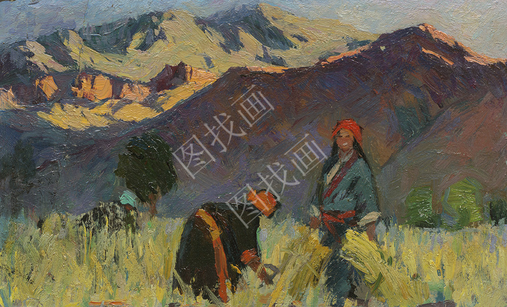 近现代-朱乃正-收青稞-40x65cm