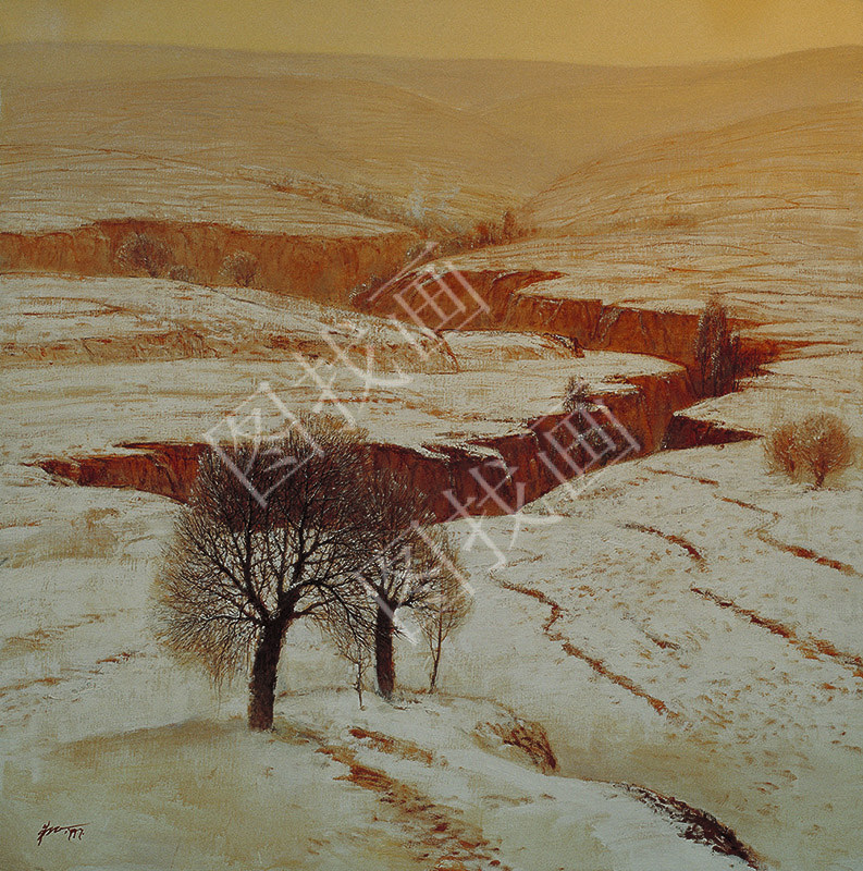 近现代-朱乃正-银铺黄土地-40x40cm